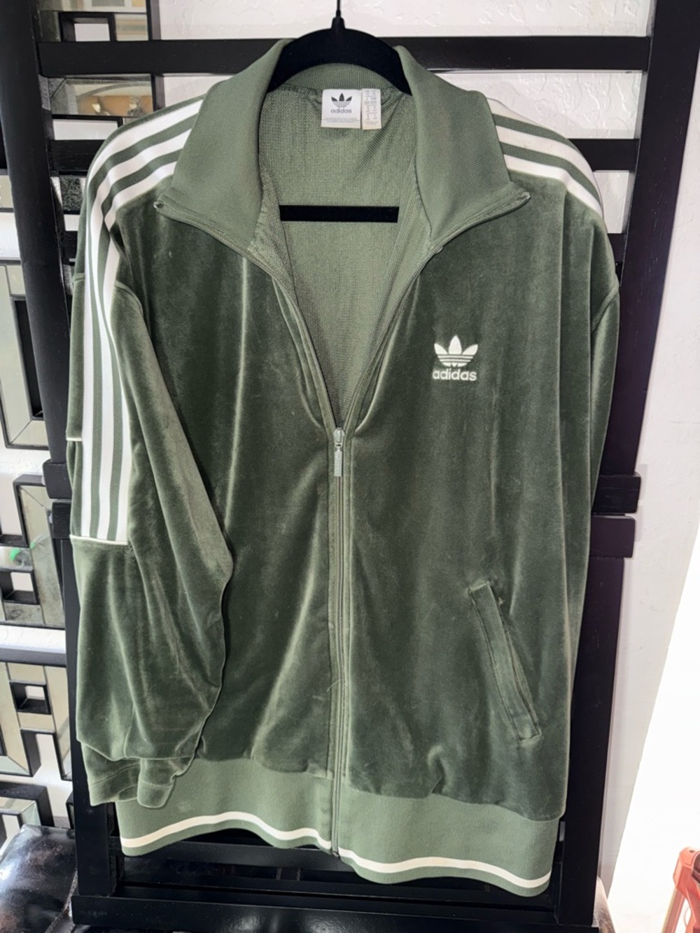 adidas Olive Green Track Jacket with White Three Stripe